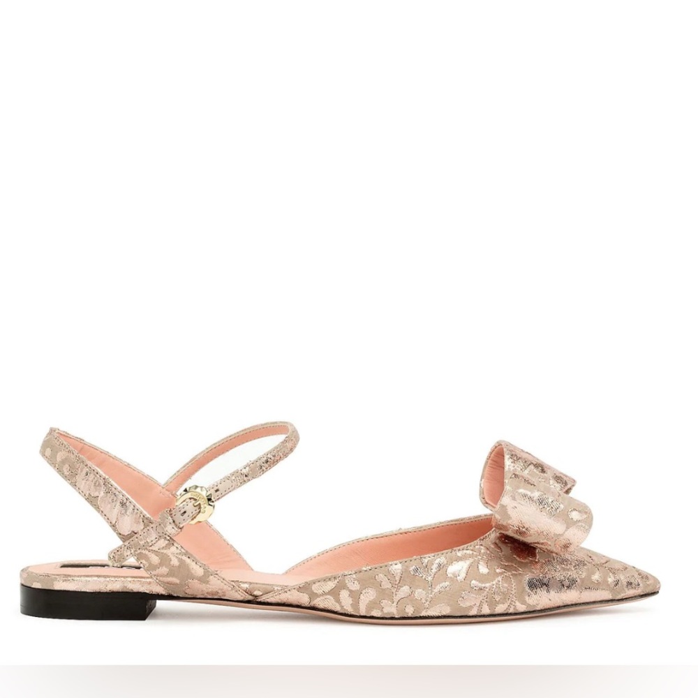 Rochas Pointed Brocade Flats in Pink (size 39)